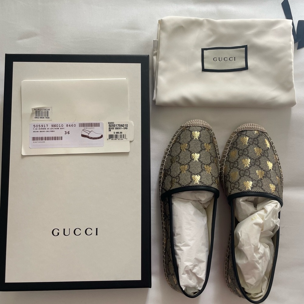 NWT Gucci gold bee/Supreme espadrilles